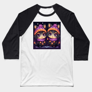 Christmas Illustration - Cute and Funny Kittens in Winter Hats and Scarves, a Playful Design Perfect for the Holiday Season. Baseball T-Shirt